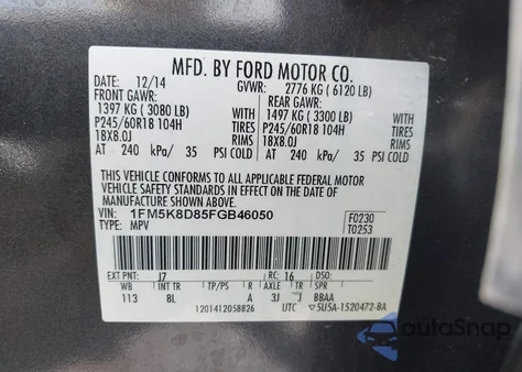 2015 Ford Explorer Xlt from USA, damaged, VIN 1FM5K8D85FGB46050